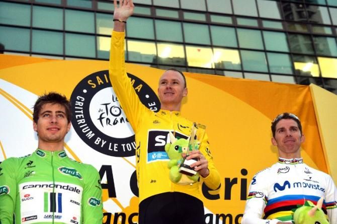Chris Froome (Team Sky) flanked by Peter Sagan and Rui Costa