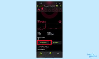 Tap change move goal in Fitness app from activity ring screen