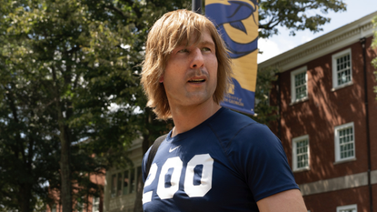 Russ Holliday (Glen Powell) in disguise as Chad Powers