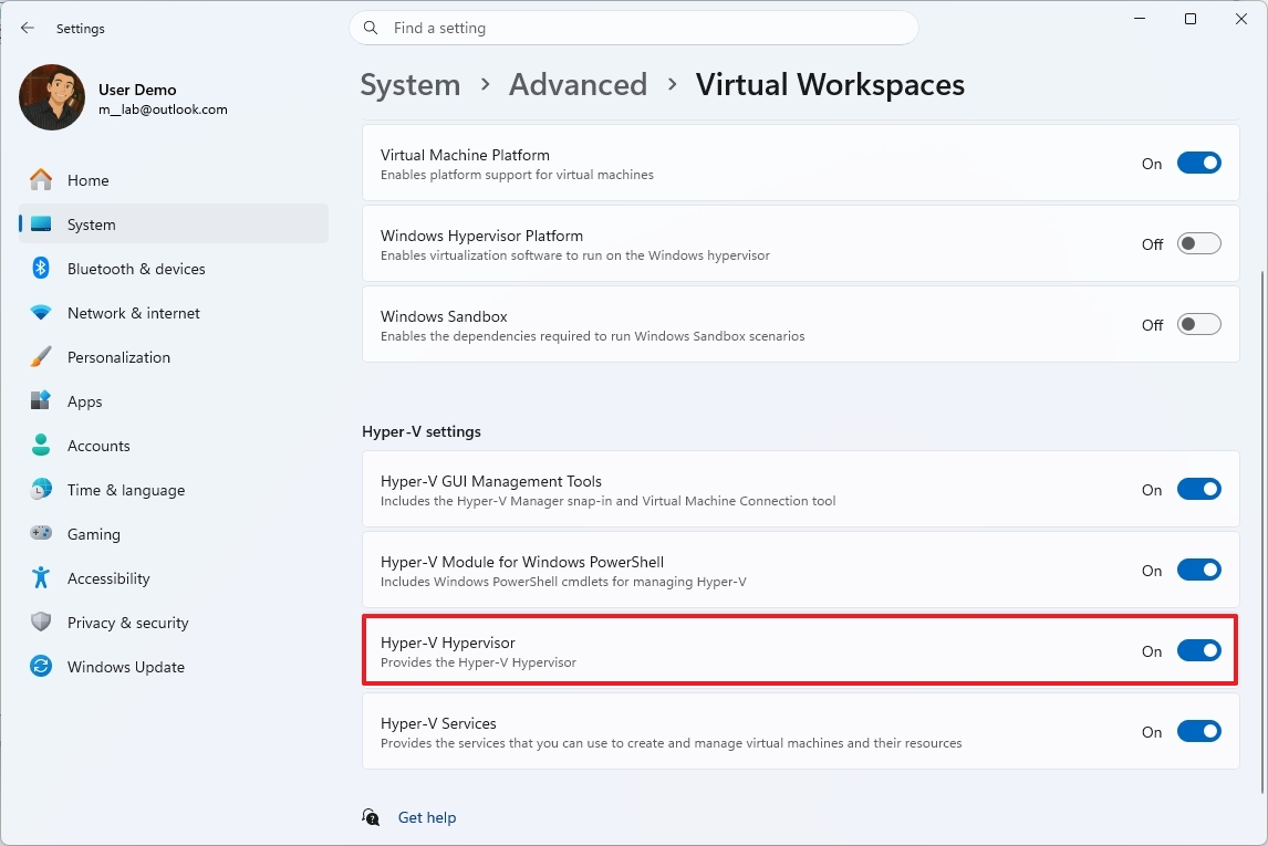 Enable Hyper-V Hypervisor