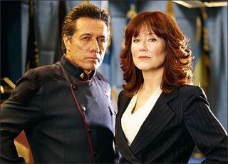 Edward James Olmos (Admiral Adama) and Mary McDonnell (President Laura Roslin).