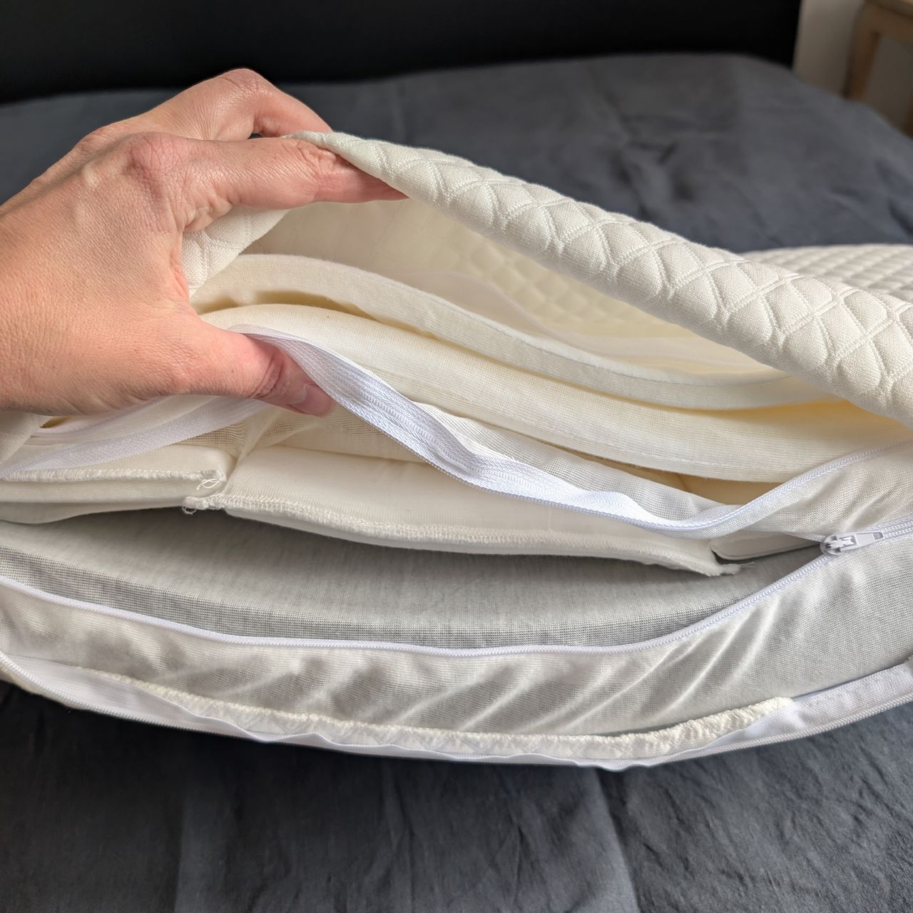 Groove Adjustable Memory Foam pillow being tested
