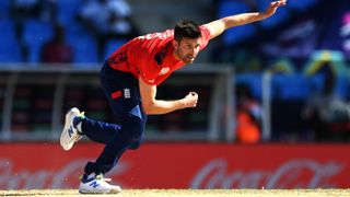 Mark Wood bowling for England against Oman in the Namibia vs England live stream