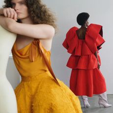 models wearing clothes from the roksanda x stories collaboration collection