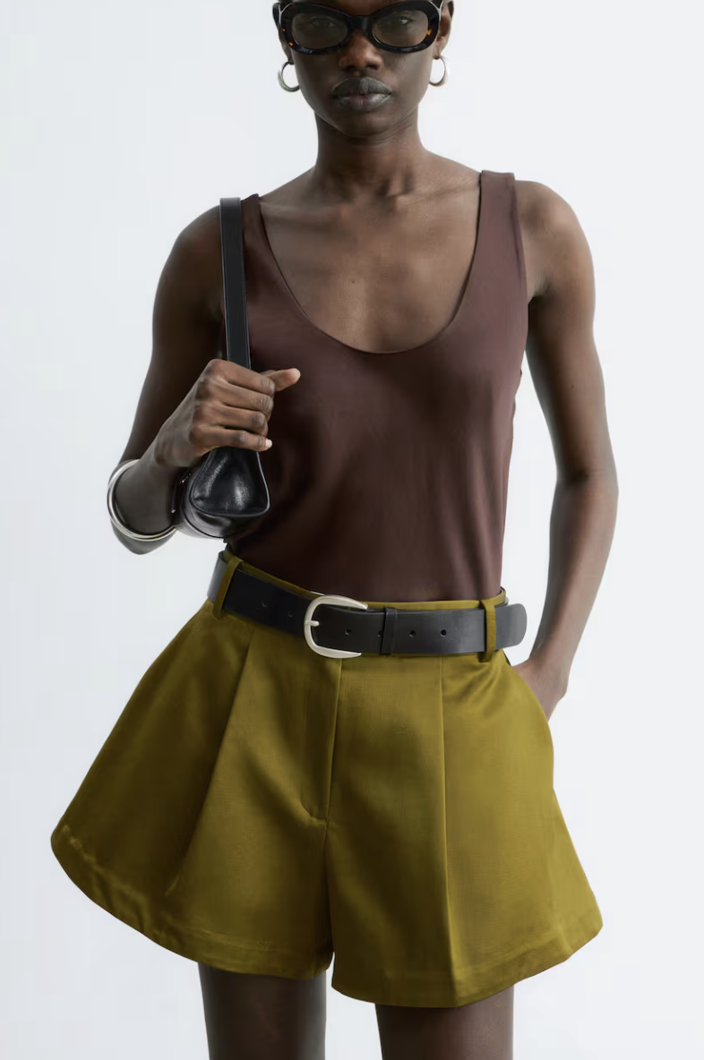 &amp;amp; Other Stories, A-Line Satin Shorts - Olive Green