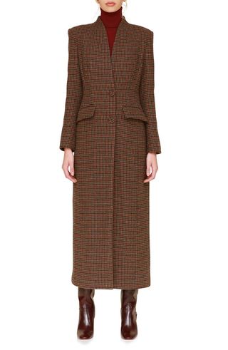 Stand Houndstooth Tailored Maxi Coat