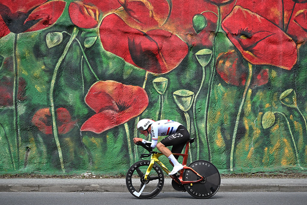 TIRANA ALBANIA MAY 10 aJoshua Tarling of Great Britain and Team INEOS Grenadiers competes during the 108th Giro dItalia 2025 Stage 2 a 137km individual time trial stage from Tirana to Tirana UCIWT on May 10 2025 in Tirana Albania Photo by Dario BelingheriGetty Images