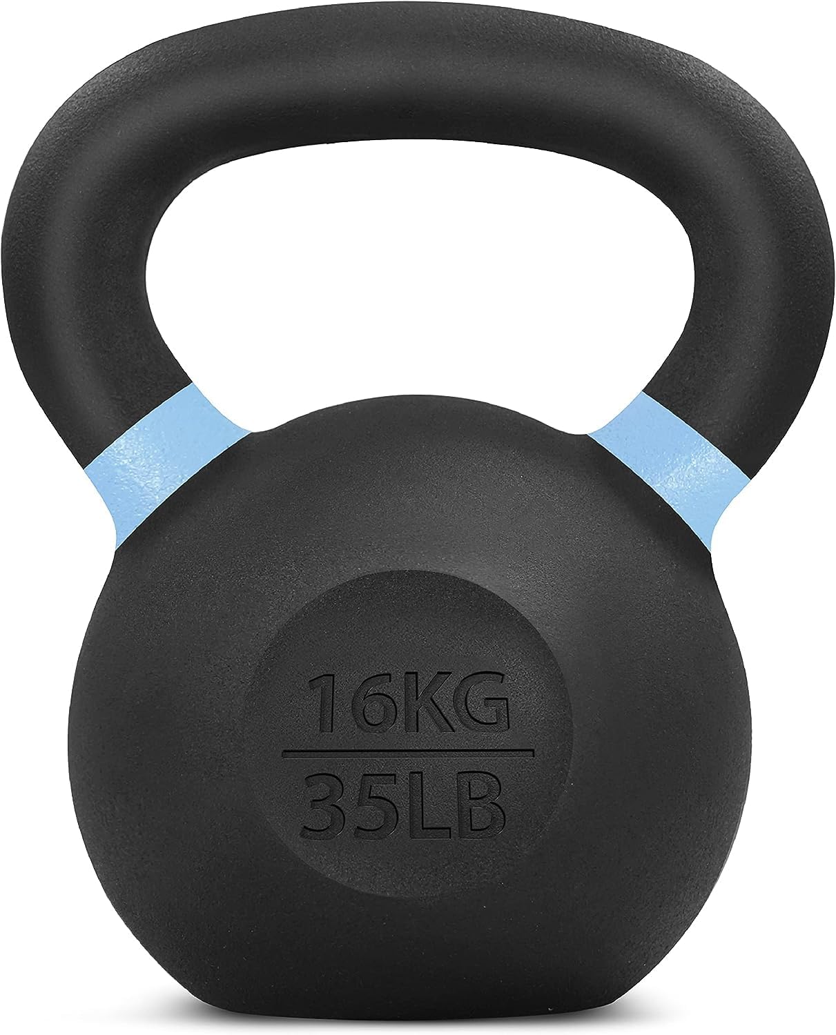 Yes4all Powder Coated Kettlebell, 35 Lb Cast Iron Core Kettlebells With Non-Slip Handle &amp;amp; Flat Bottom for Conditioning, Heavy Duty for Strength Training - Single, Light Blue