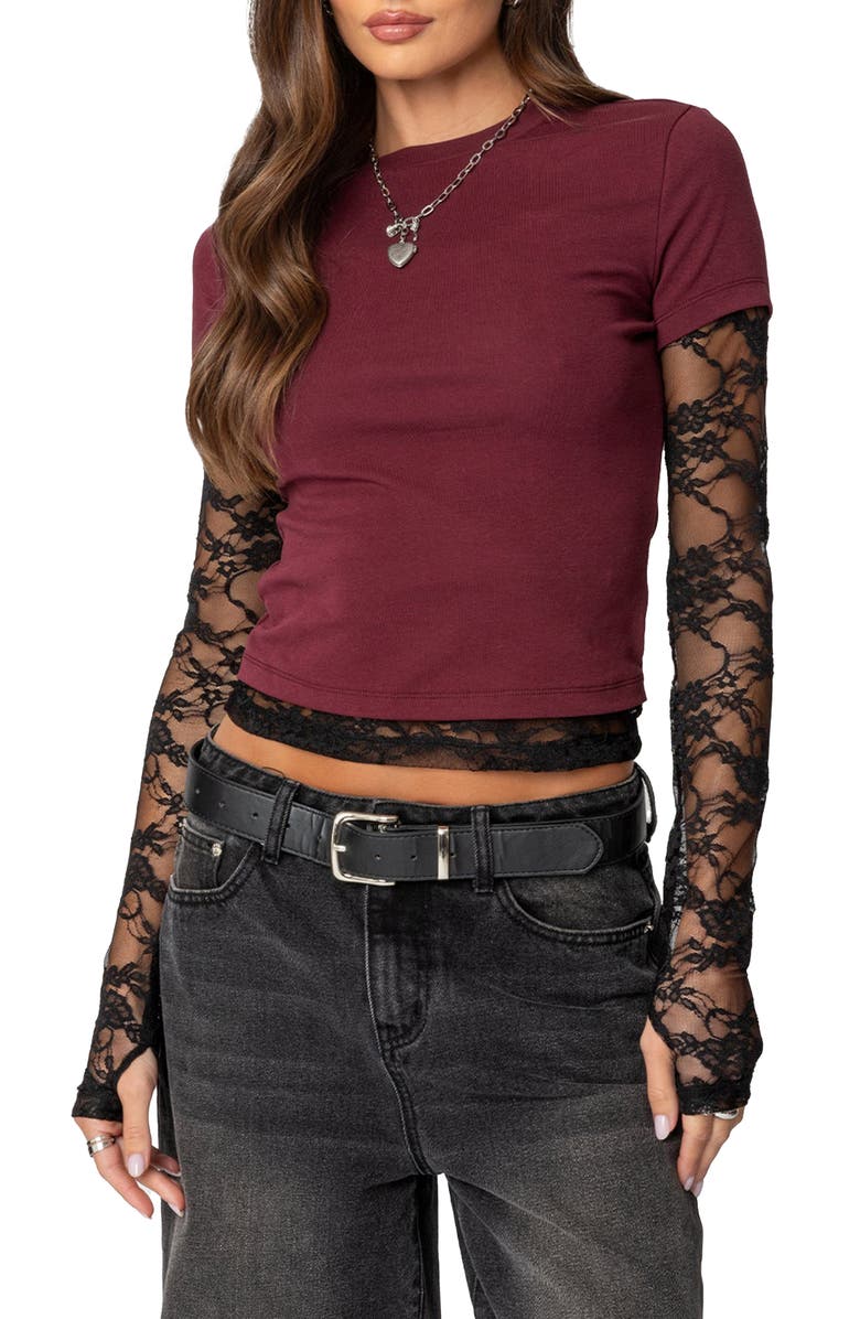 Layered Lace Sleeve T-Shirt