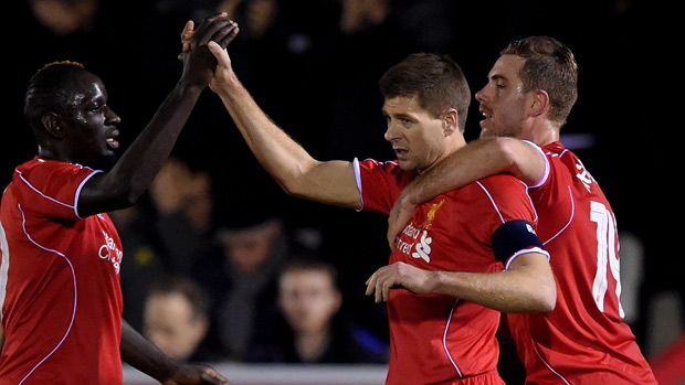 Steven Gerrard celebrates with Liverpool team mates