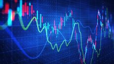 A stock market chart against a blue screen.