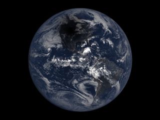 NASA's EPIC camera on NOAA's DSCOVR satellite snapped this vivid view of the total solar eclipse crossing Earth on Aug. 21, 2017.