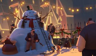 Klaus the townsfolk build a snowman