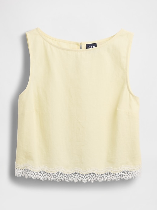 Linen-Blend Lace-Hem Crop Shell Top