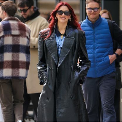 Dua Lipa leather trench coat