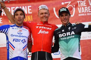 Thibaut Pinot, Toms Skujins and Peter Kennaugh on the Tre Valli Varesine podium