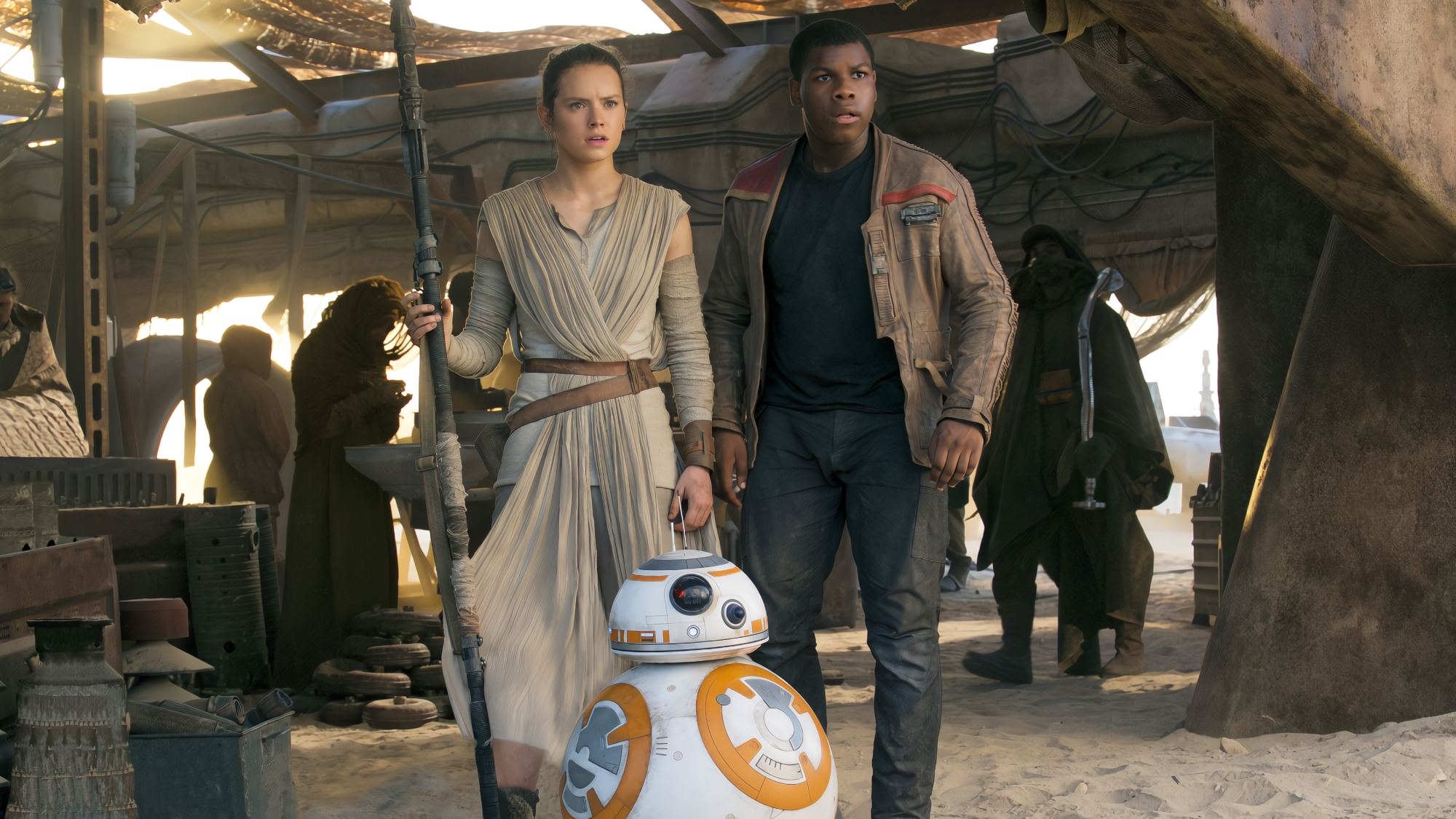 Daisy Ridley and John Boyega in Star Wars: The Force Awakens