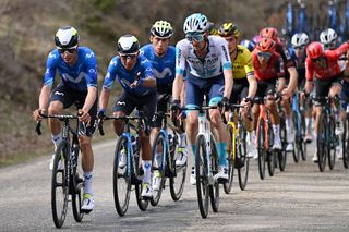 Wout Poels in discussion with Nairo Quintana during stage 3 of the 2024 Volta a Catalunya