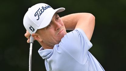 Justin Thomas takes a shot at the Travelers Championship at TPC River Highlands