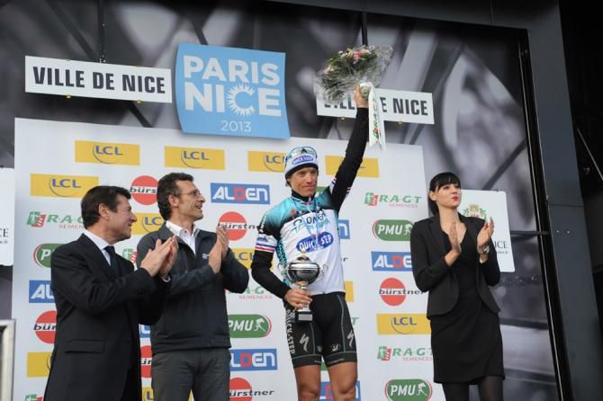 Stage 6 winner Sylvain Chavanel (Omega Pharma-Quick Step) on the podium.