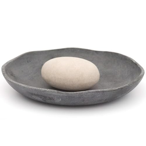 Crocus Collection 25cm Cast Aluminium and Granite Stone Bird Bath Minimalist Design Grey White Water Feature for Outdoor Use