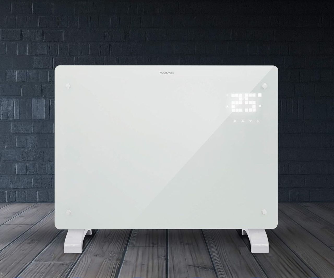 Devola Wifi Enabled Smart Electric Glass Panel Heater 1500W, white, on floor