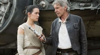 Daisy Ridley and Harrison Ford in Star Wars: The Force Awakens