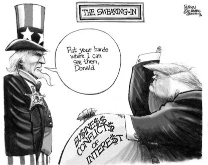 Political cartoon U.S. Donald Trump presidential inauguration