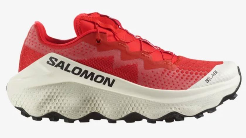 Salomon S/Lab Ultra Glide in red on white background