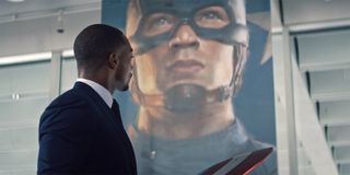 Sam Wilson (Anthony Mackie) looks at Captain America in The Falcon And The Winter Soldier