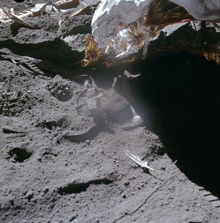 The falcon feather and hammer are still on the moon.
