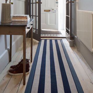 Blue and white striped runner