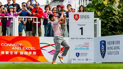Hosung Choi of South Korea tees off the first hole during the third round of the Hong Kong Open in 2020