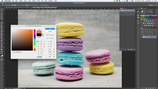 A stack of macrons with a colour selection menu