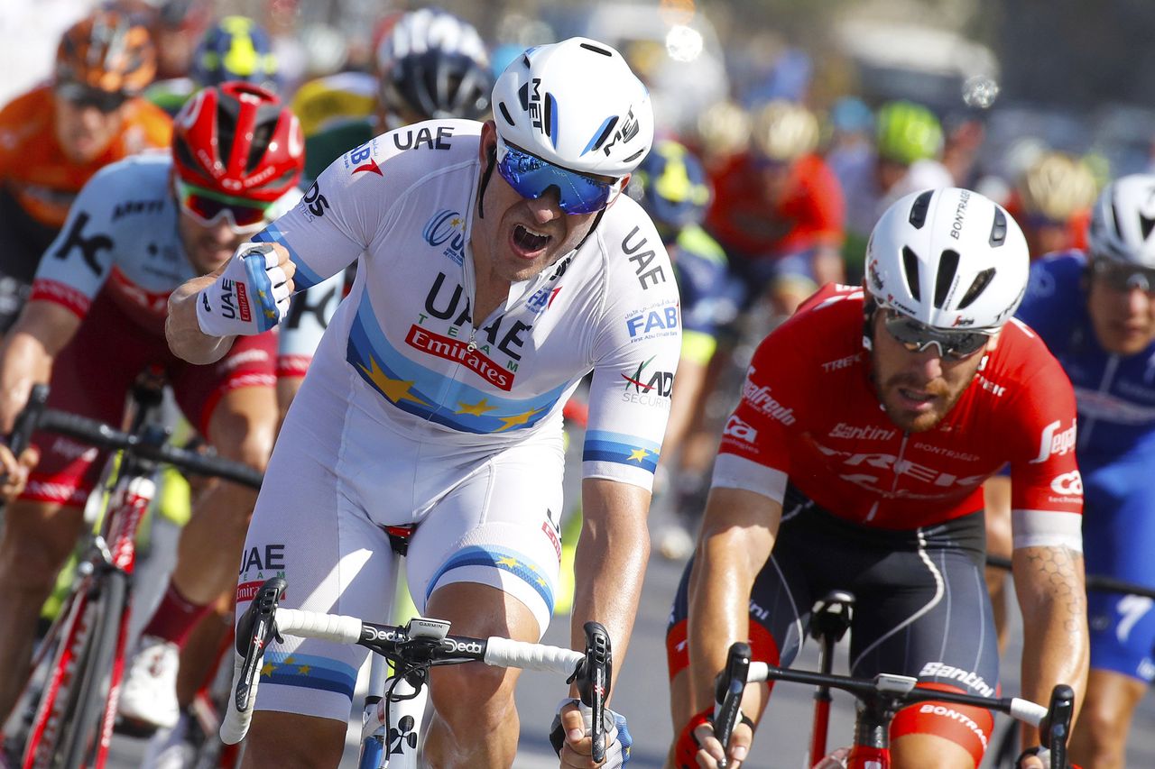 Alexander Kristoff (UAE Team Emirates) celebrates his first win of 2018