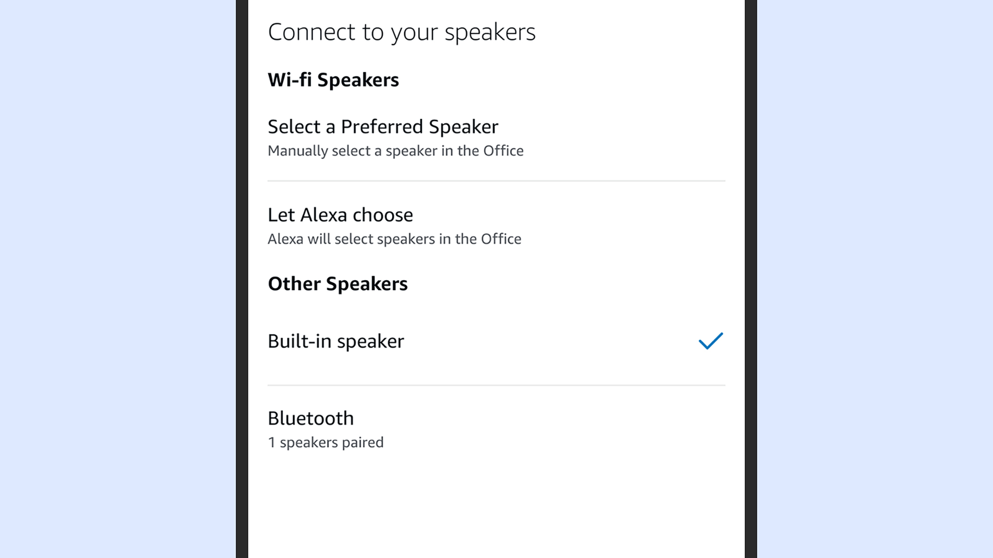 Amazon Alexa app choosing a speaker