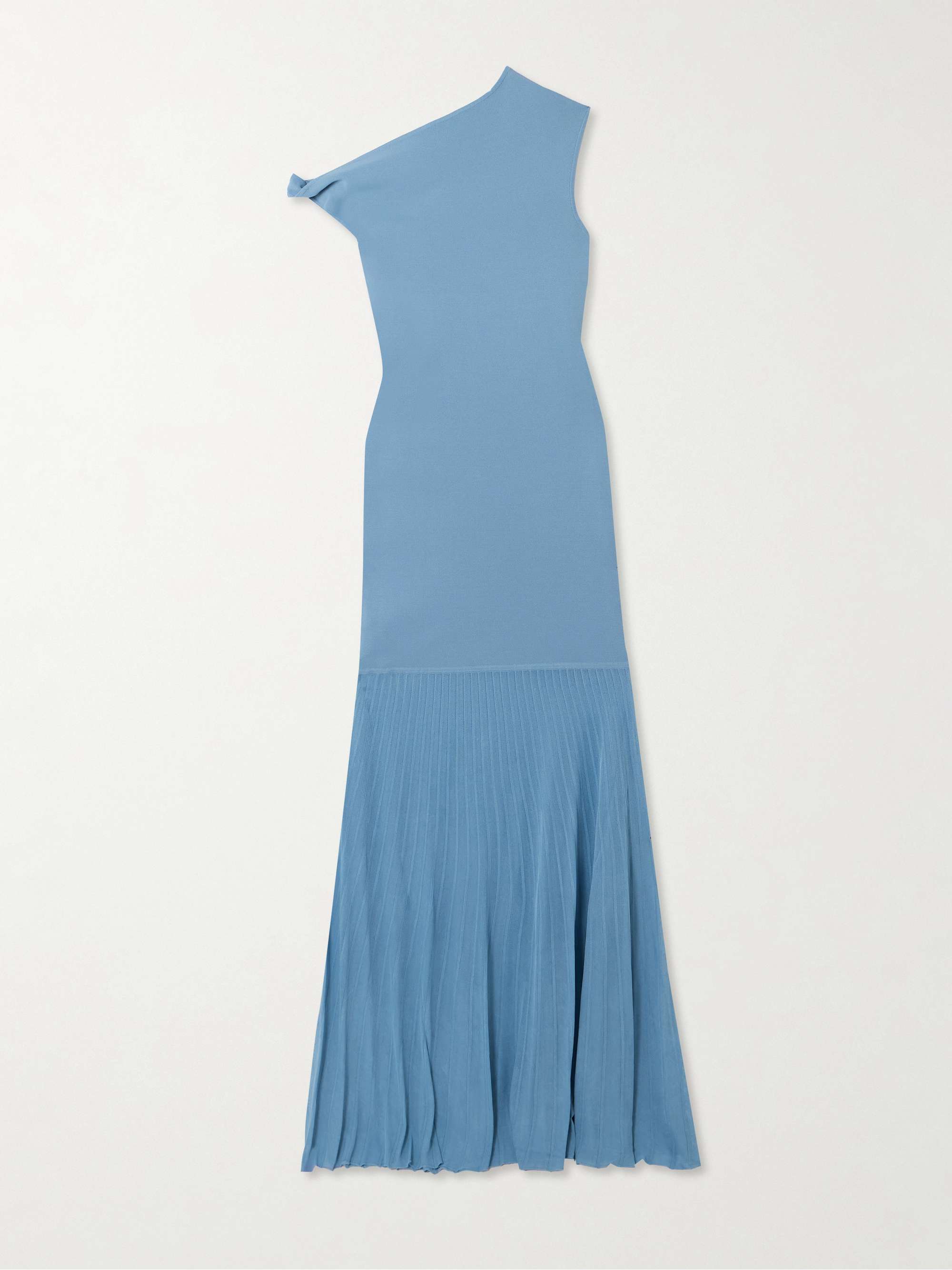 Twist Off-The-Shoulder Pleated Knitted Maxi Dress