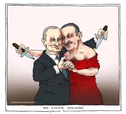 Political cartoon World Vladimir Putin Recep Erdogan Russia Turkey peace talks