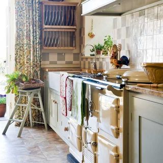 kitchen with aga and dishrack