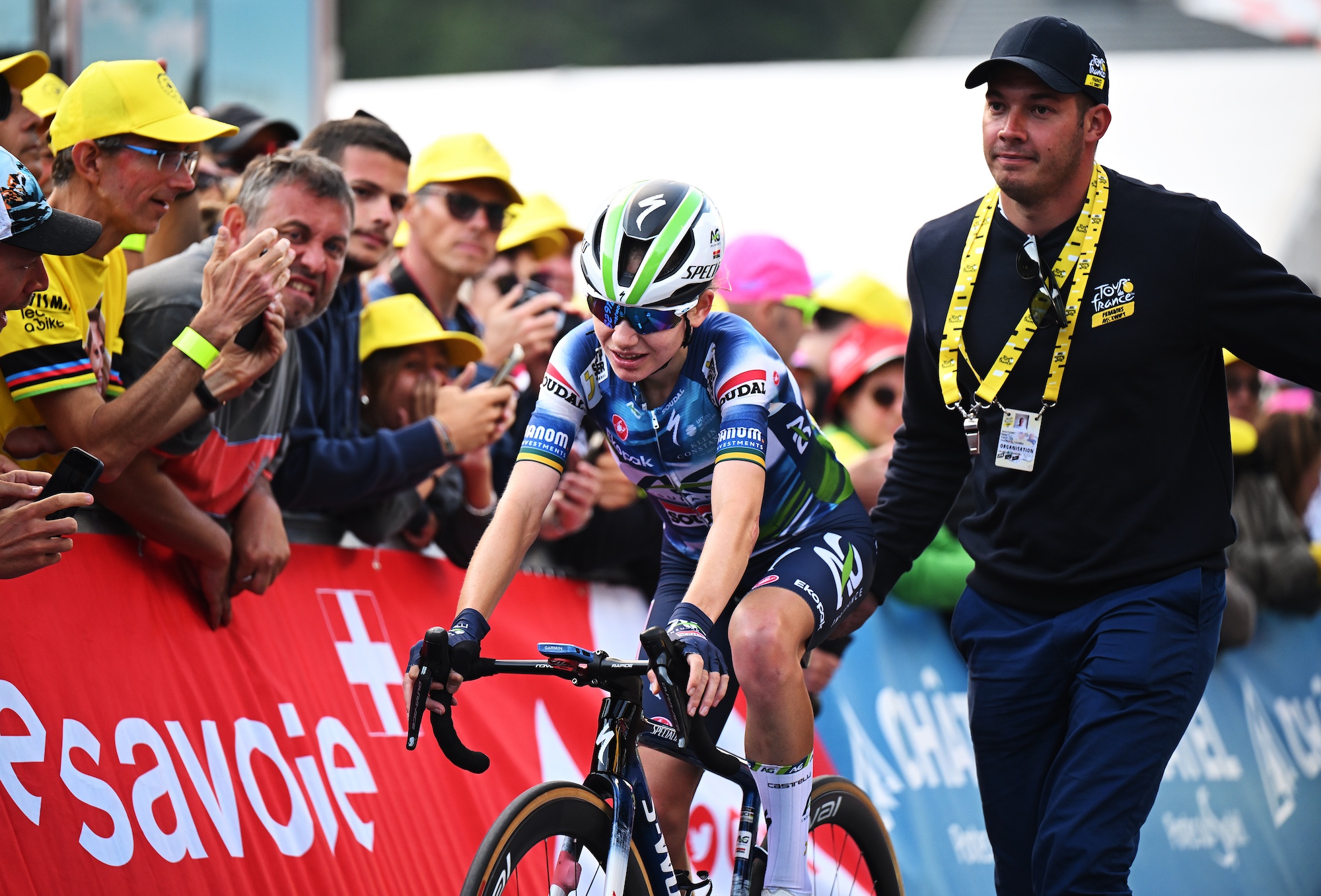 CHATEL LES PORTES DU SOLEIL, FRANCE - AUGUST 03: Sarah Gigante of Australia and Team AG Insurance - Soudal reacts after the 4th Tour de France Femmes 2025, Stage 9 a 124.1km stage from Praz-sur-Arly to Chatel Les Portes du Soleilon 1298m / #UCIWWT / August 03, 2025 in Chatel Les Portes du Soleil, France. (Photo by Szymon Gruchalski/Getty Images)