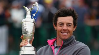 Rory McIlroy holds the Claret Jug at Royal Liverpool