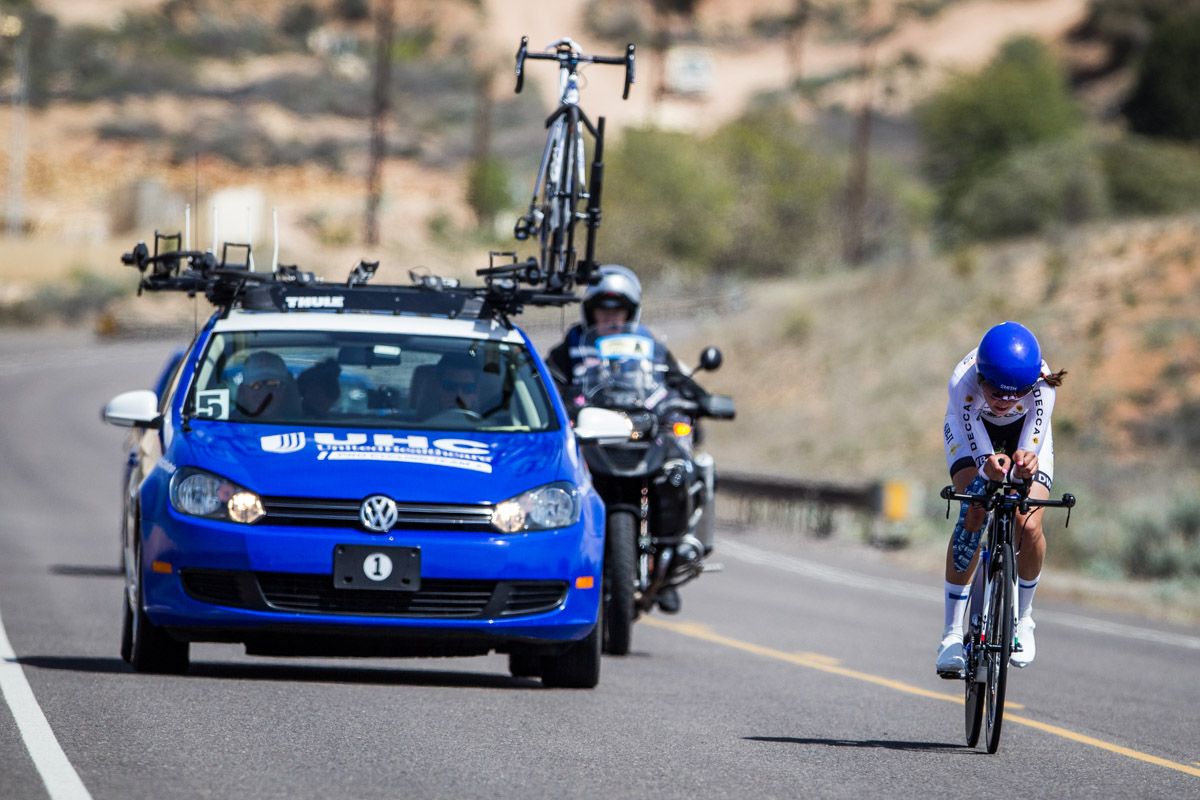 Abby Mickey (UnitedHealthcare) showing off the best young rider jersey today.