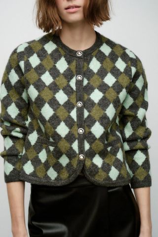 Knit Diamond Jacquard Cardigan