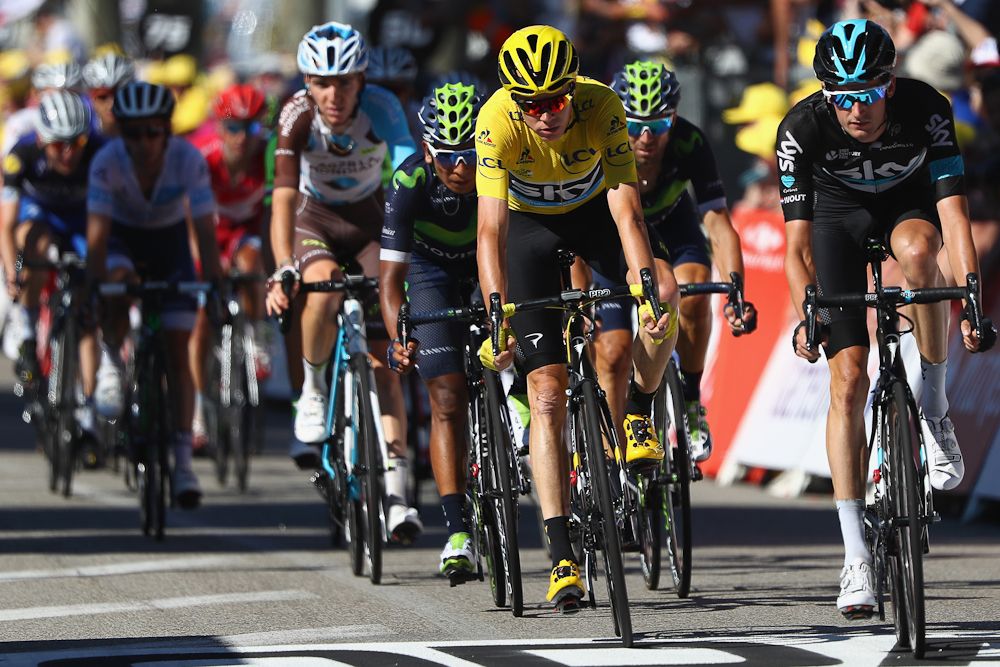 Chris Froome crosses the finish line during stage 15 at the Tour de France