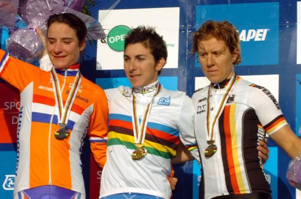 The women's podium: Vos, Bronzini and Teutenberg