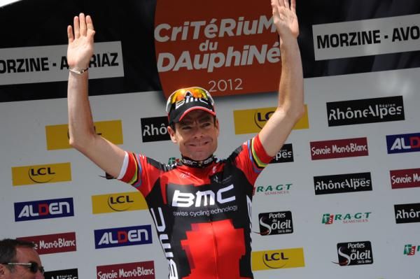 Cadel Evans (Team BMC) on the podium