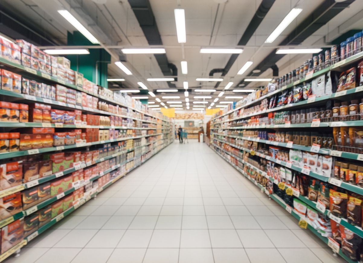 An aisle in a supermarket.