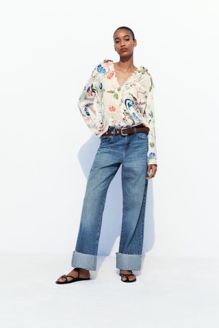 Z1975 High Waist Cuffed Straight Cut Jeans