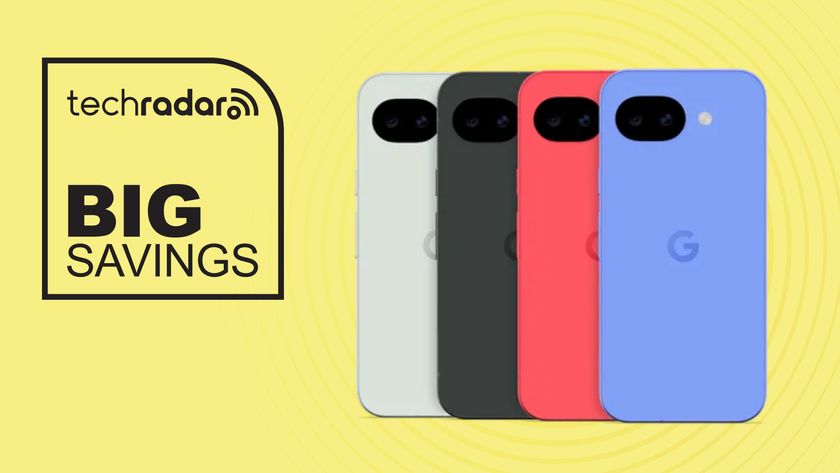 Google Pixel 10a in multiple colors on yellow background with big savings text overlay