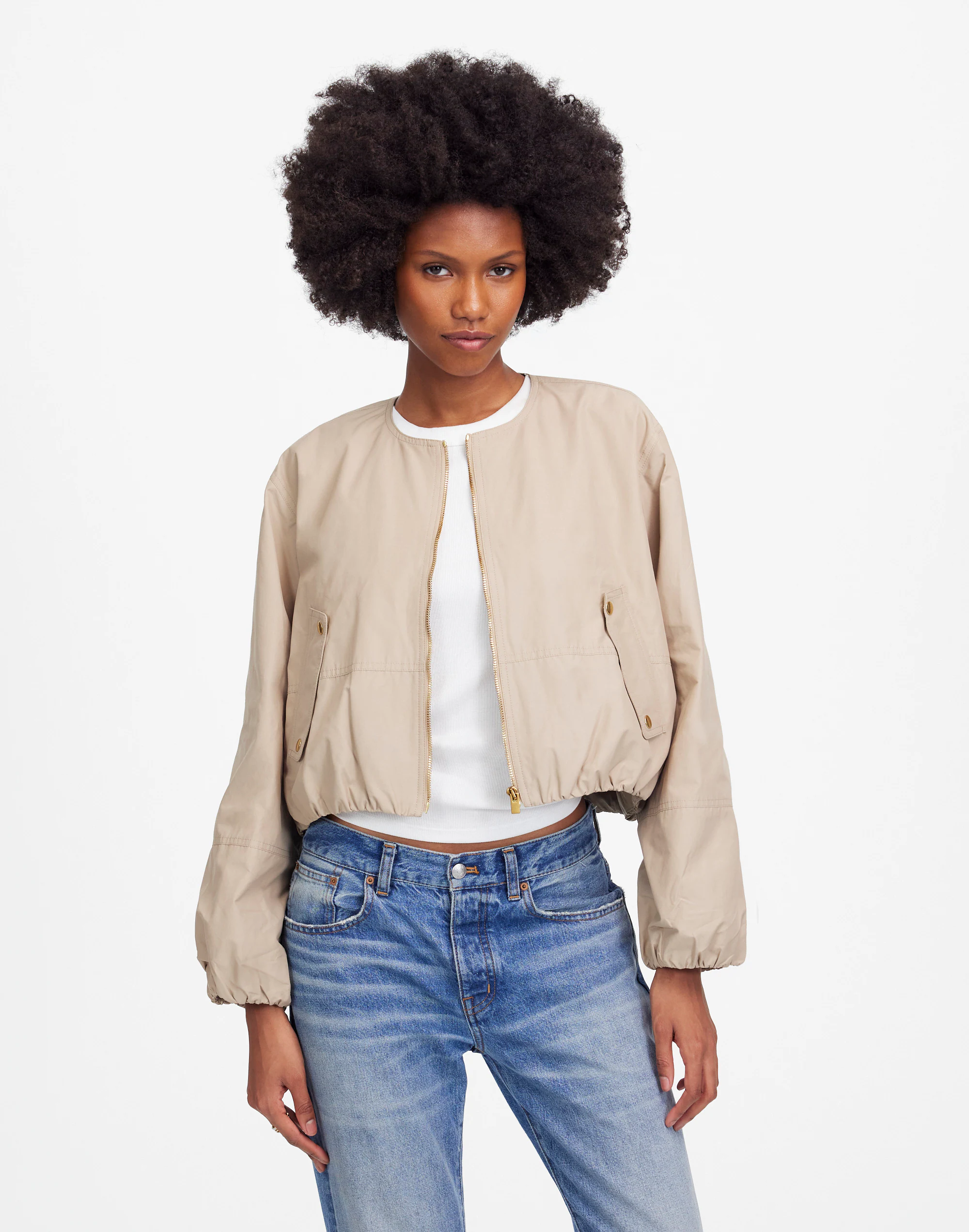 Bubble-Sleeve Bomber Jacket